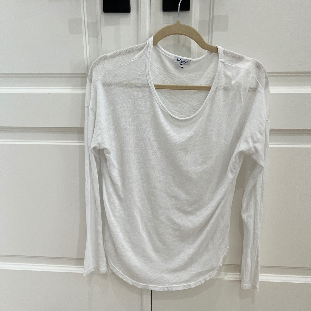 Splendid Womens Long Sleeve Sleep Shirt Pajama Top Soft White Cotton XS